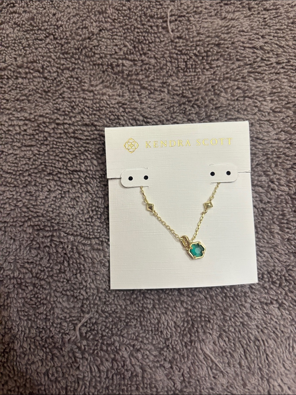 Kendra Scott Nola Hexagon Gold  Necklace with Green Gemstone
